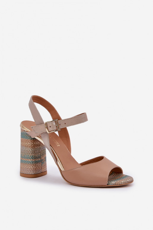 Elegantsed sandaalid kõrge jämeda kontsaga Laura Messi 2136 beeži värvi   Elegantsed sandaalid kõrge jämeda kontsaga Laura Messi 2136 beeži värvi