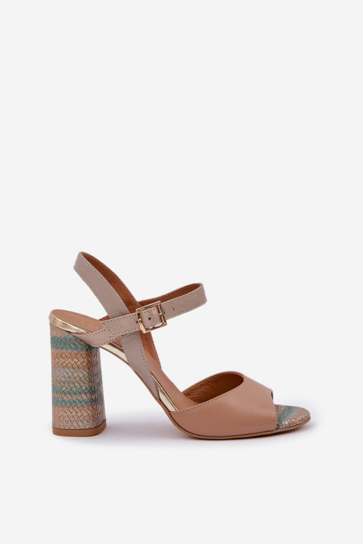 Elegantsed sandaalid kõrge jämeda kontsaga Laura Messi 2136 beeži värvi   Elegantsed sandaalid kõrge jämeda kontsaga Laura Messi 2136 beeži värvi