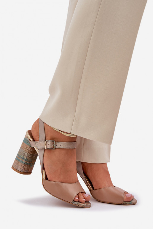 Elegantsed sandaalid kõrge jämeda kontsaga Laura Messi 2136 beeži värvi   Elegantsed sandaalid kõrge jämeda kontsaga Laura Messi 2136 beeži värvi