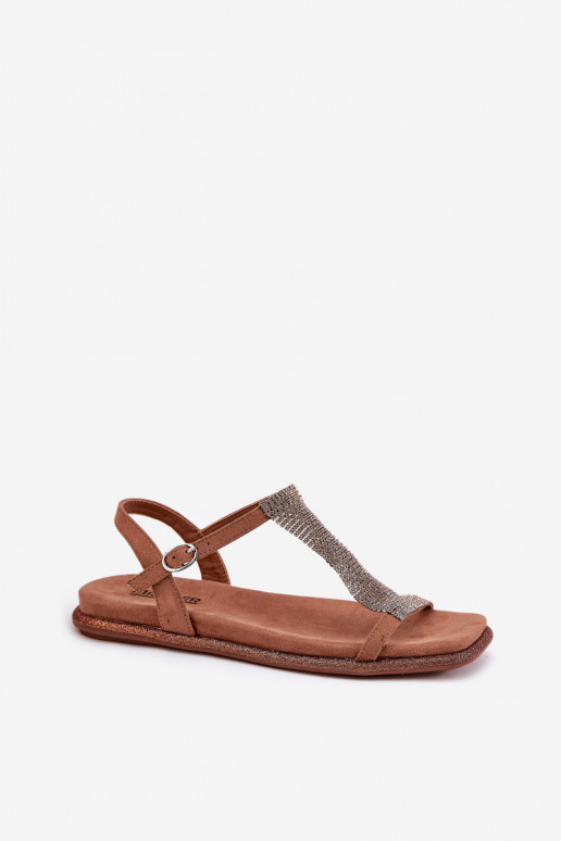 sileda tallaga Elegantsed Naistesandaalid kristallidega Artiker 56C1365 pruunid värvi sileda tallaga Elegantsed Naistesandaalid kristallidega Artiker 56C1365 pruunid värvi