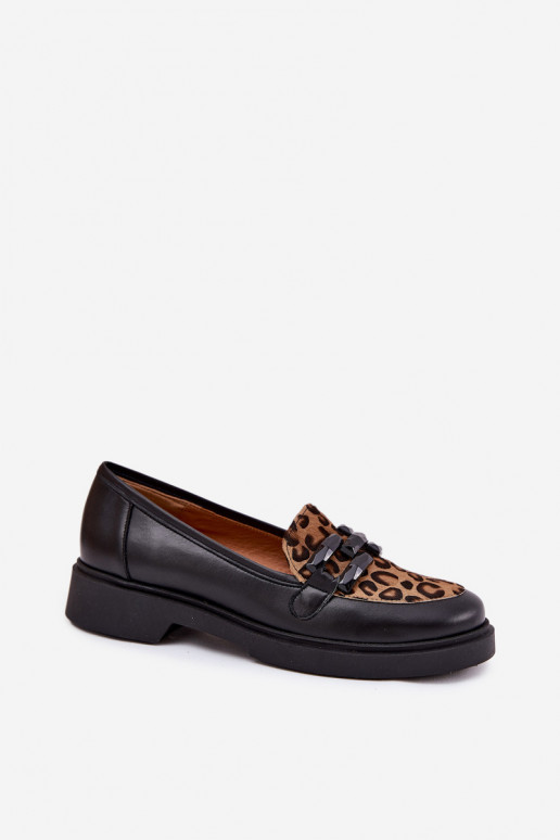 Laura Messi 2965 mustad nahkased mokasiinid panteramustriga