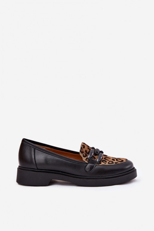 Laura Messi 2965 mustad nahkased mokasiinid panteramustriga