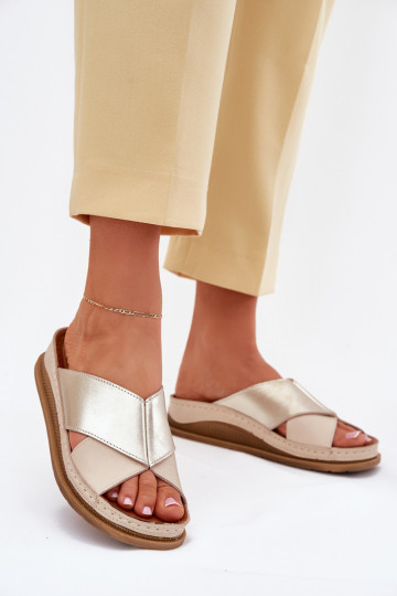 Plätud naturaalsest nahast  platvormiga  L4986-37 beeži värvi-Kuldset värvi