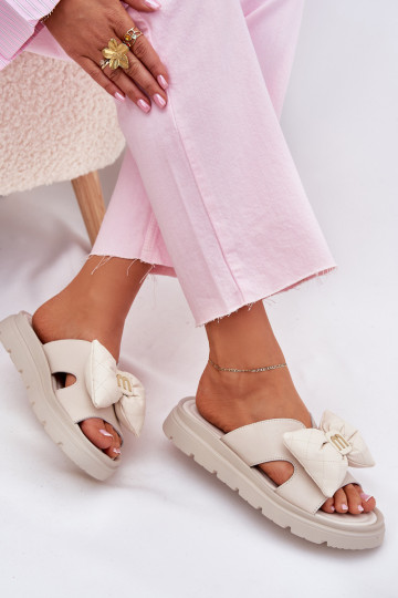 Plätud naturaalsest nahast  platvormiga lipsukesega CheBello 4647 beeži värvi