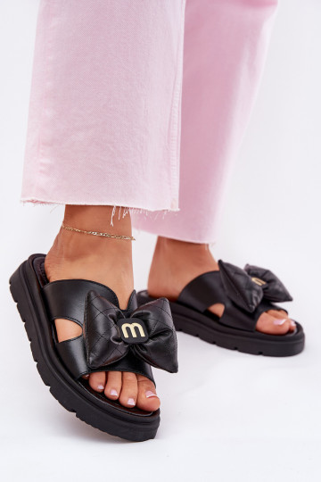 Plätud naturaalsest nahast  platvormiga lipsukesega CheBello 4647 Must