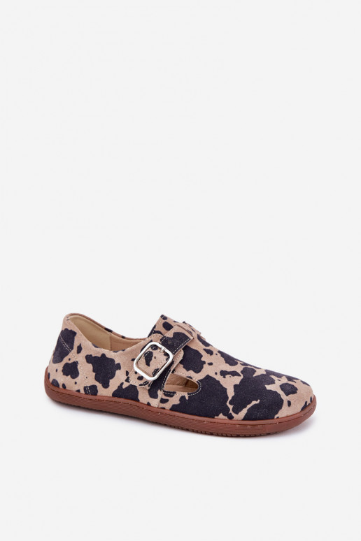 Pruun-beezid sametised naiste kingad Barefoot pandlatega Łaty Zazoo N1261