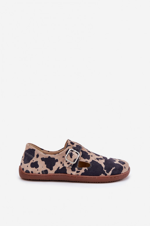Pruun-beezid sametised naiste kingad Barefoot pandlatega Łaty Zazoo N1261