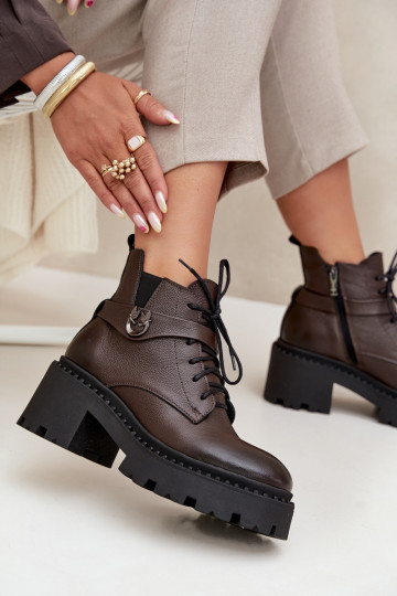 naiste saapad   dekoreeritud kontsaga voodriga Zazoo 60557 Czekoladowe