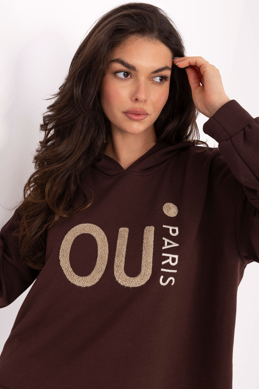 Tumepruun kapuutsiga kampsun