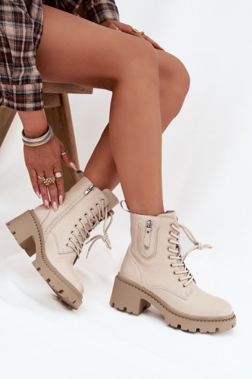 Nahast naiste saapad kontsaga, soojad Vinceza 86418 beeži värvi