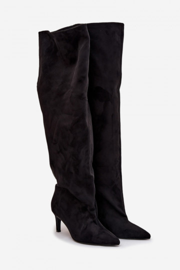 naiste pika säärega saapad kõrge jämeda kontsaga  Must Mavilla