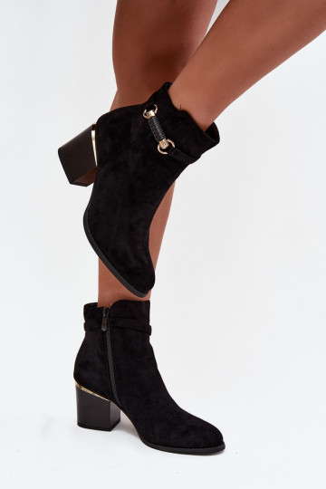 Naiste poolsaapad voodriga kõrge jämeda kontsaga dekoreeritud kontsaga Must Galissa