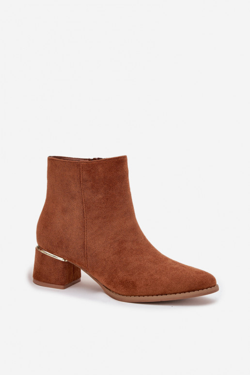 Naiste poolsaapad kõrge jämeda kontsaga Ze Kuldset värvim  voodriga pruunid värvi Nolessa Naiste poolsaapad kõrge jämeda kontsaga Ze Kuldset värvim  voodriga pruunid värvi Nolessa