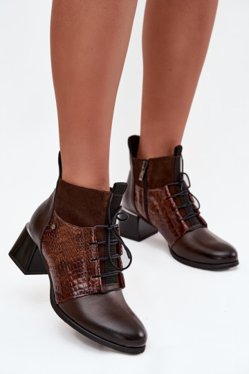 Zazoo 60503 naiste saapad kõrge jämeda kontsaga voodriga Czekoladowe