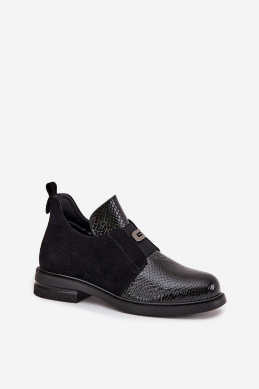 Laque madalad naistesaapad kõrge jämeda kontsaga voodriga Vinceza 58560 Must