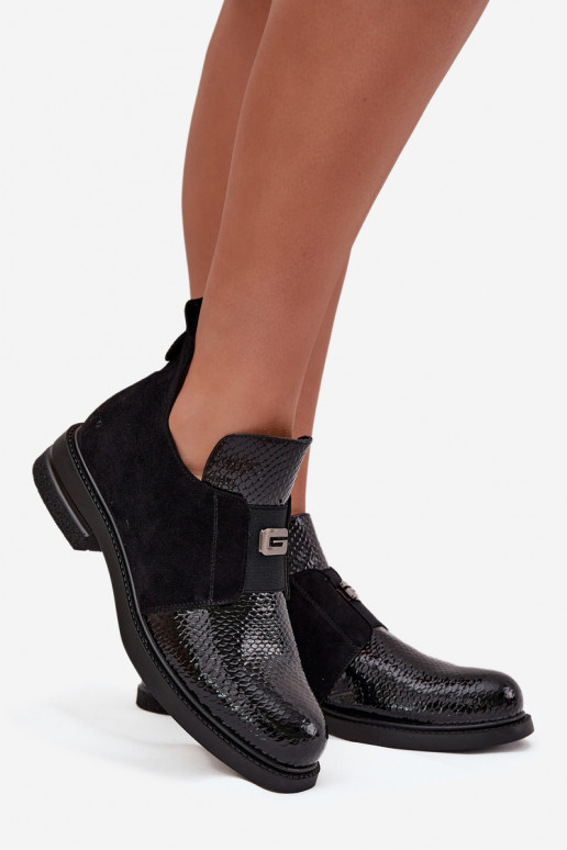 Laque madalad naistesaapad kõrge jämeda kontsaga voodriga Vinceza 58560 Must