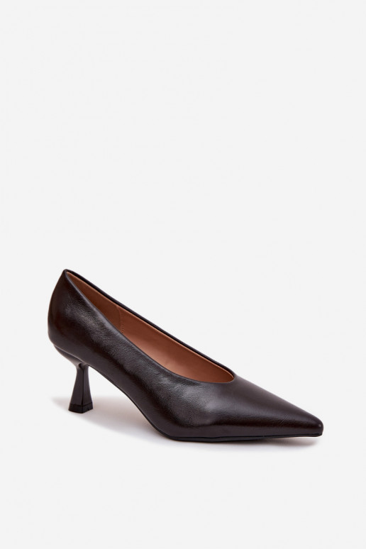 Gavrielle lakitud kingad peenikeste kontsadega šokolaadi värvi