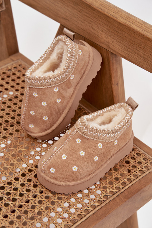 nööpidega lumesaapad Laste jalanõud Z uszkami voodriga karusnahaga beeži värvi Palina