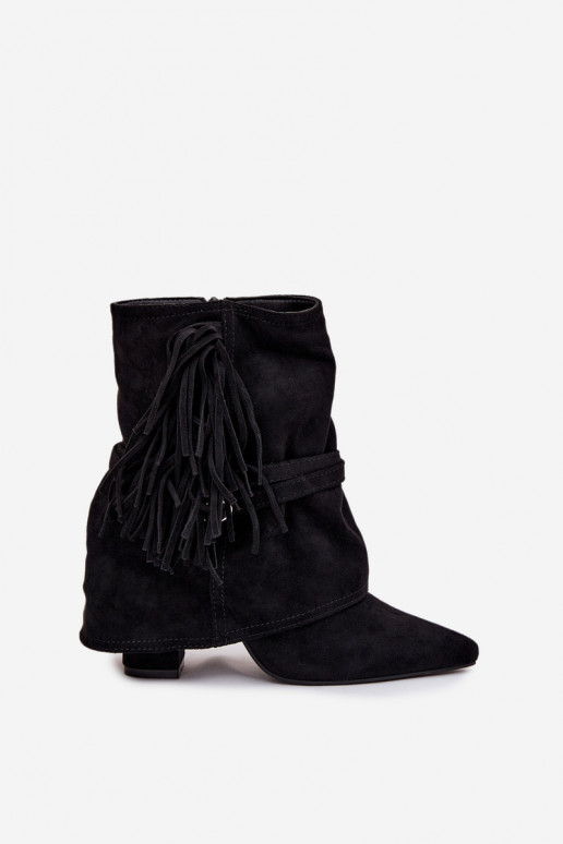 Naiste saapad franskeeridega, kuldsete pisikeste kinnitustega, musta värvi "Evelisse"