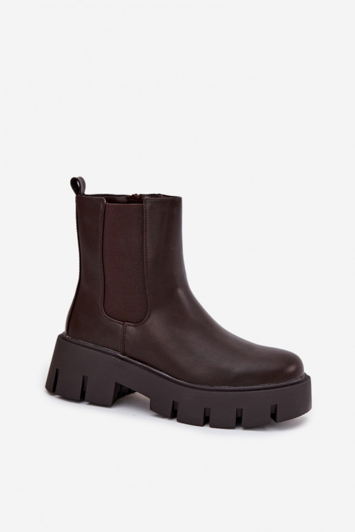 Stiilsed soojendusega naiste saapad ökokoest tumepruuni värvi "Fivienne"