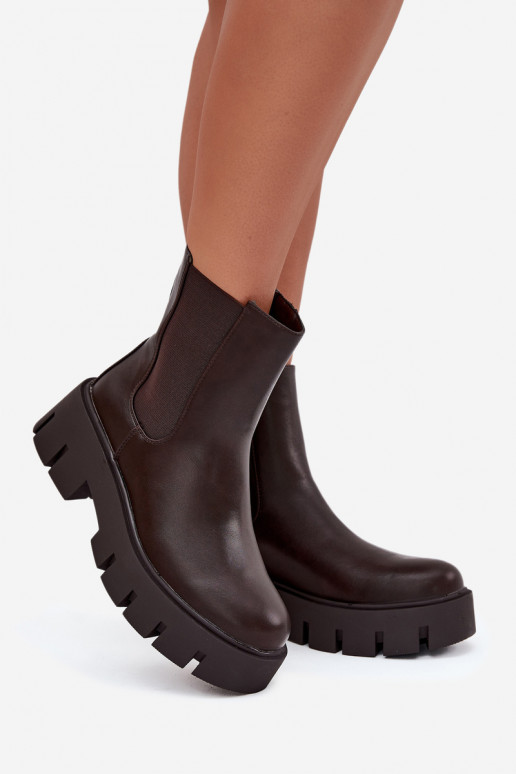 Stiilsed soojendusega naiste saapad ökokoest tumepruuni värvi "Fivienne"