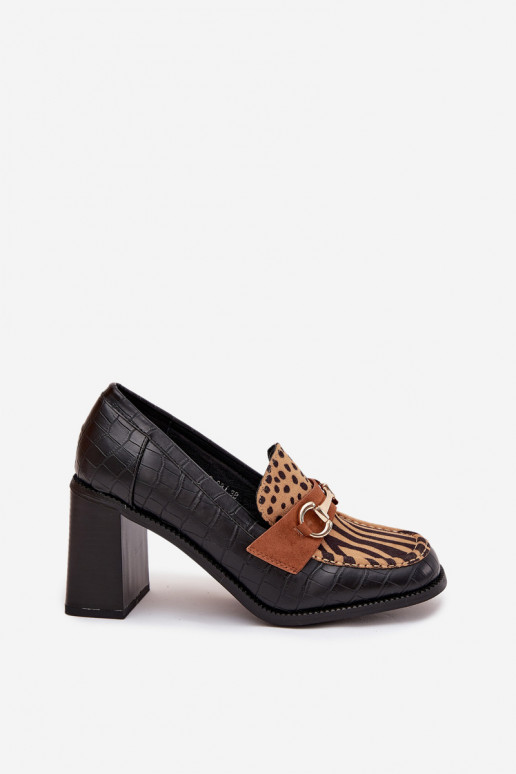 Naistel kõrged kontsad kingad reljeefsete ja kuldsete detailidega, musta ja liiva värvi, Novella