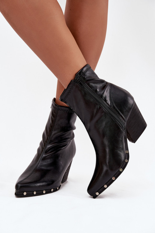 Mustad cowboy-stiilis naiste saapad kunstnahast kontsadega Abrielle