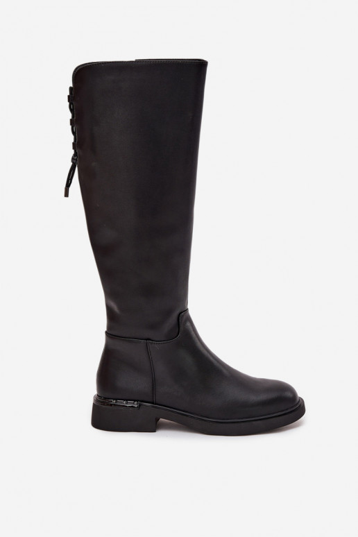 voodriga naiste pika säärega saapad Z Naturalnej Skóry laiade nööridega Vinceza 66822 Must