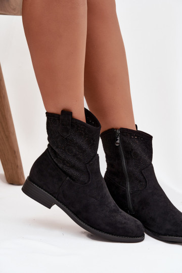 Naiste poolsaapad laiade nööridega  S.Barski HY52-530 Must