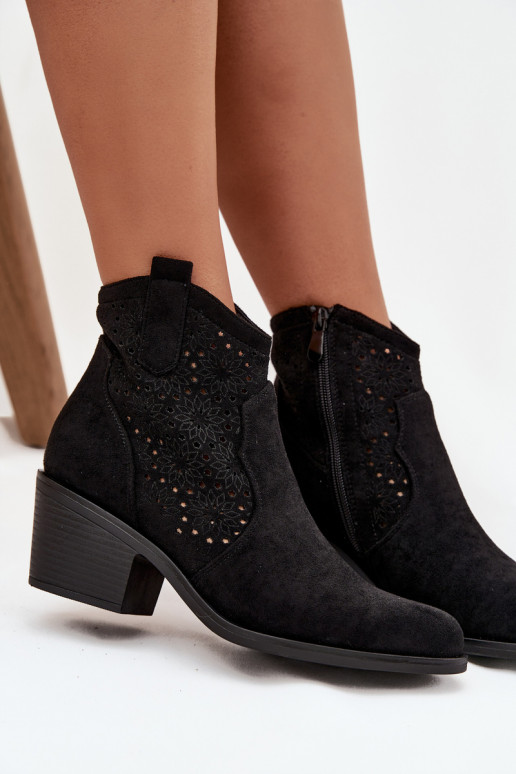 Naiste poolsaapad  kõrge jämeda kontsaga S.Barski HY52-529 Must Naiste poolsaapad  kõrge jämeda kontsaga S.Barski HY52-529 Must