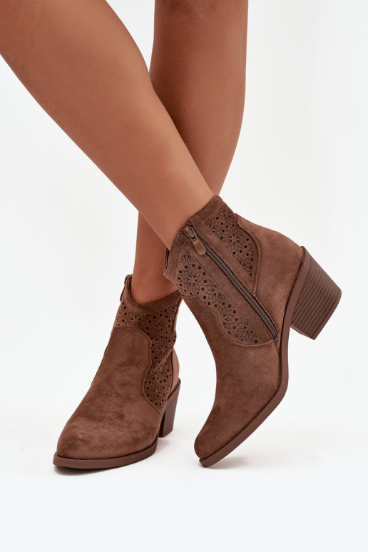 Naiste poolsaapad  kõrge jämeda kontsaga S.Barski HY52-529 pruunid värvi Naiste poolsaapad  kõrge jämeda kontsaga S.Barski HY52-529 pruunid värvi