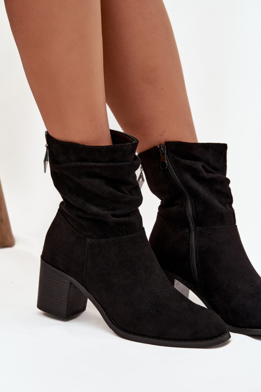 Naiste poolsaapad  kõrge jämeda kontsaga S.Barski HY52-516 Must Naiste poolsaapad  kõrge jämeda kontsaga S.Barski HY52-516 Must