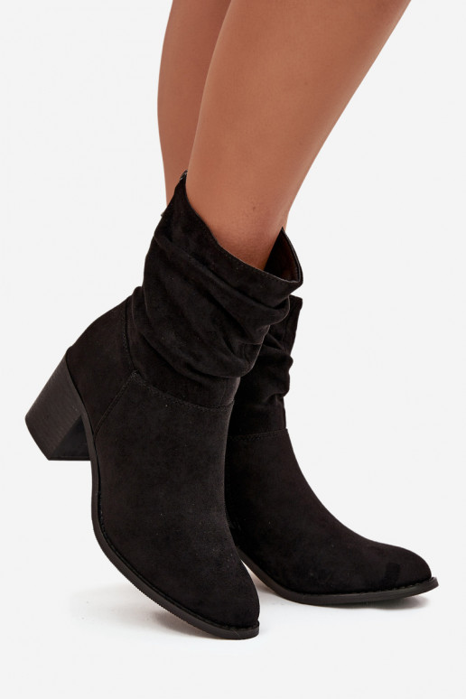 Naiste poolsaapad  kõrge jämeda kontsaga S.Barski HY52-516 Must Naiste poolsaapad  kõrge jämeda kontsaga S.Barski HY52-516 Must