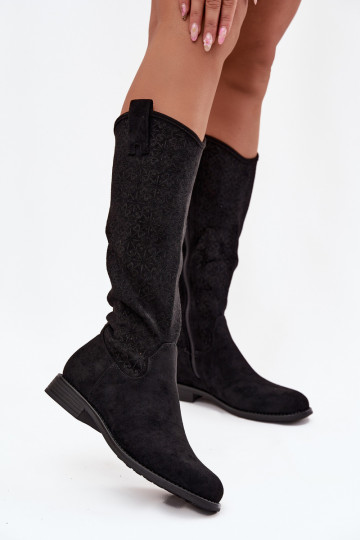 naiste pika säärega saapad  laiade nööridega S.Barski HY52-534 Must