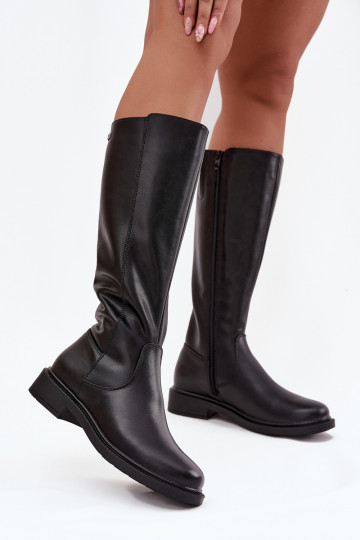 Naiste pika säärega saapad laiade nööridega Sergio Leone KZ25600-S Must