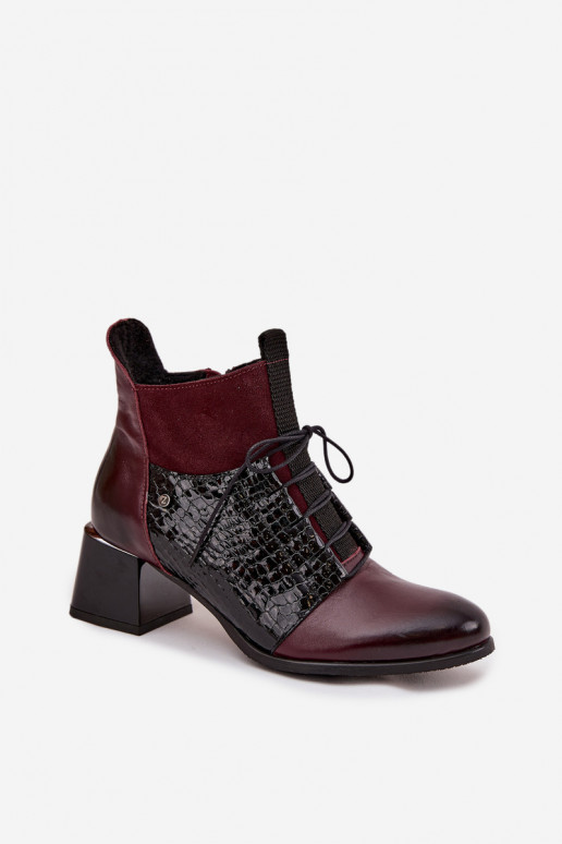 Zazoo 60503 naiste saapad kõrge jämeda kontsaga voodriga bordoo-värvi