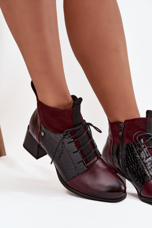 Zazoo 60503 naiste saapad kõrge jämeda kontsaga voodriga bordoo-värvi