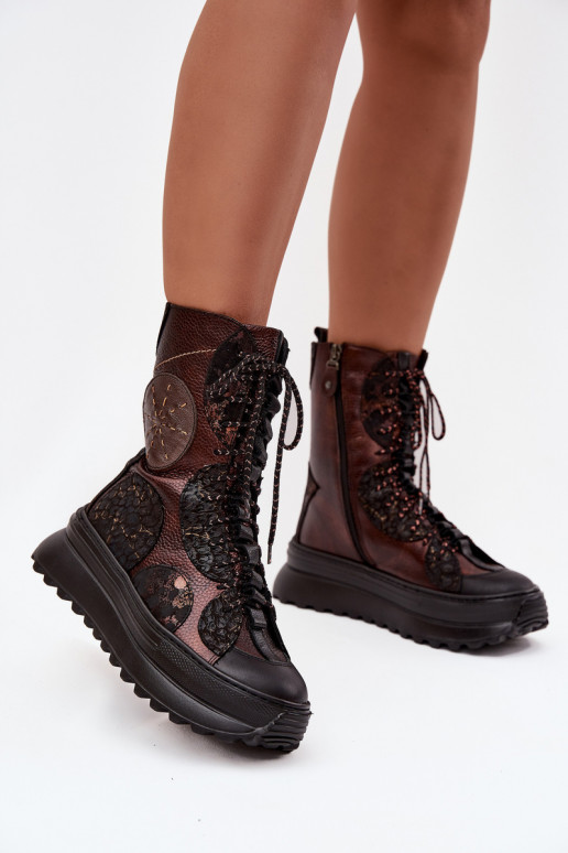 naiste saapad platvormiga voodriga  06565-02 pruunid värvi-Kuldset värvi