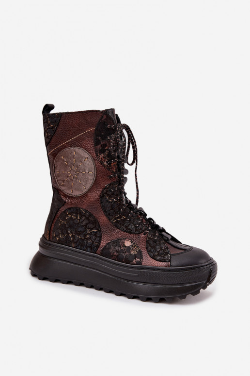 naiste saapad platvormiga voodriga  06565-02 pruunid värvi-Kuldset värvi