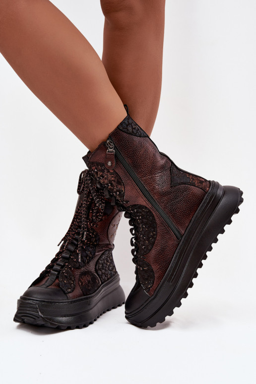 naiste saapad platvormiga voodriga  06565-02 pruunid värvi-Kuldset värvi