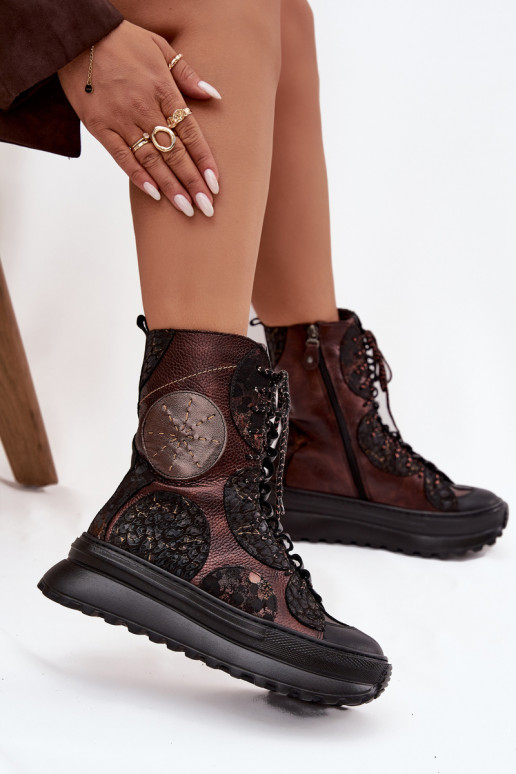 naiste saapad platvormiga voodriga  06565-02 pruunid värvi-Kuldset värvi