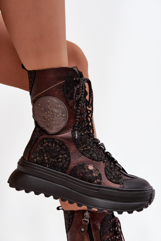 naiste saapad platvormiga voodriga  06565-02 pruunid värvi-Kuldset värvi