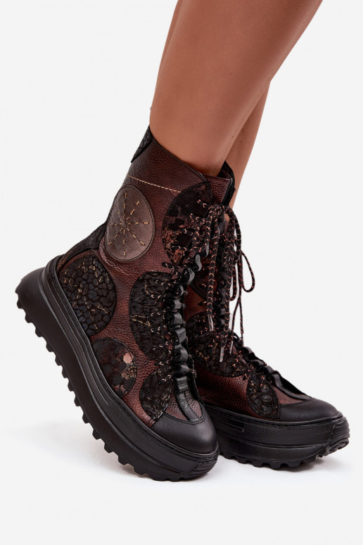 naiste saapad platvormiga voodriga  06565-02 pruunid värvi-Kuldset värvi