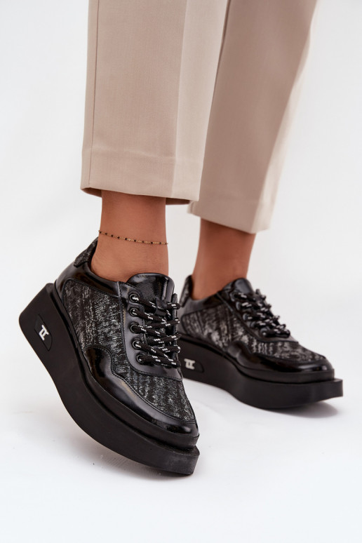 Nahast naiste sidumisjalatsid platvormiga Artiker 57C2043, must ja hõbe