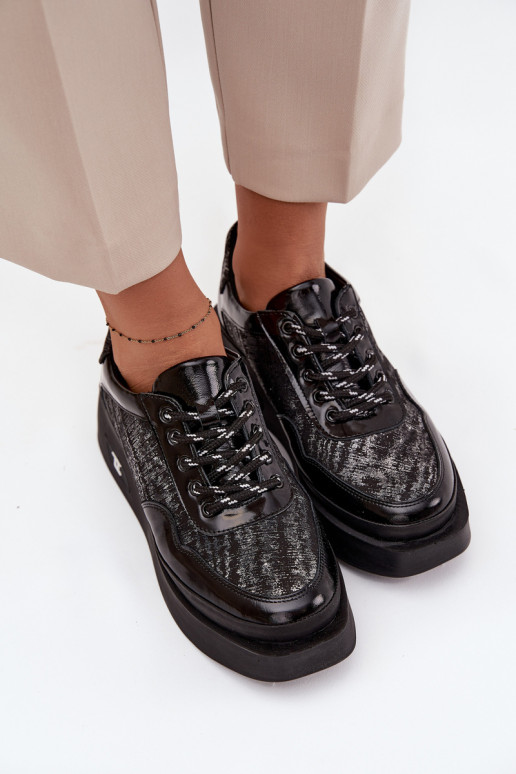 Nahast naiste sidumisjalatsid platvormiga Artiker 57C2043, must ja hõbe