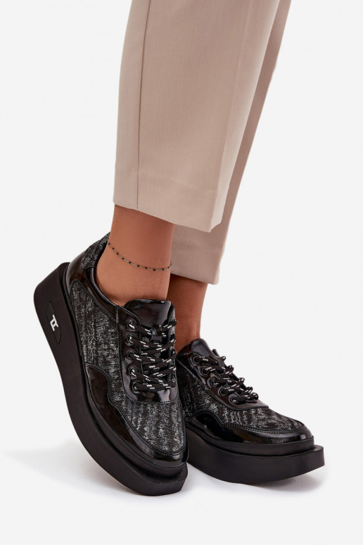 Nahast naiste sidumisjalatsid platvormiga Artiker 57C2043, must ja hõbe