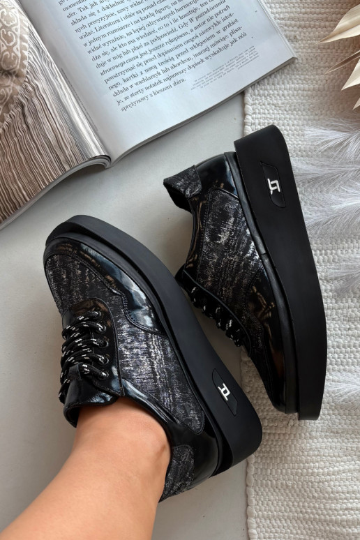 Nahast naiste sidumisjalatsid platvormiga Artiker 57C2043, must ja hõbe