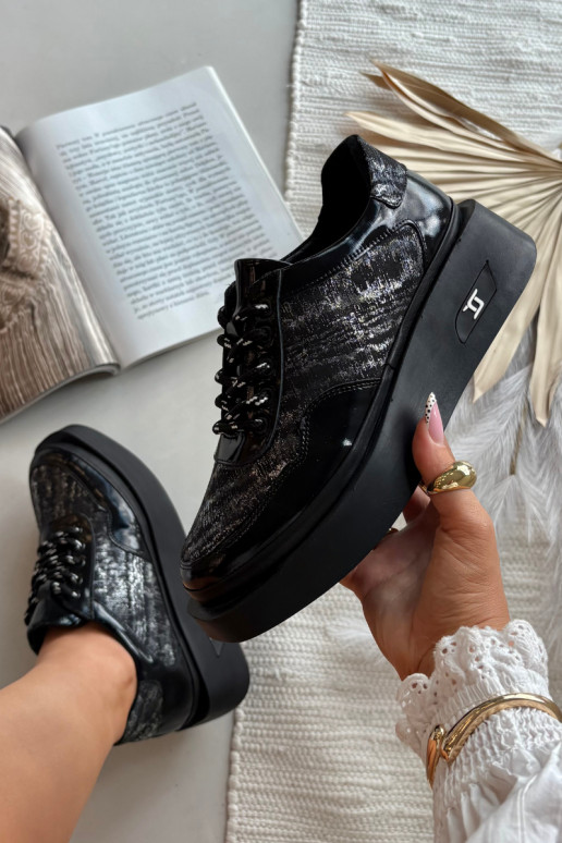 Nahast naiste sidumisjalatsid platvormiga Artiker 57C2043, must ja hõbe