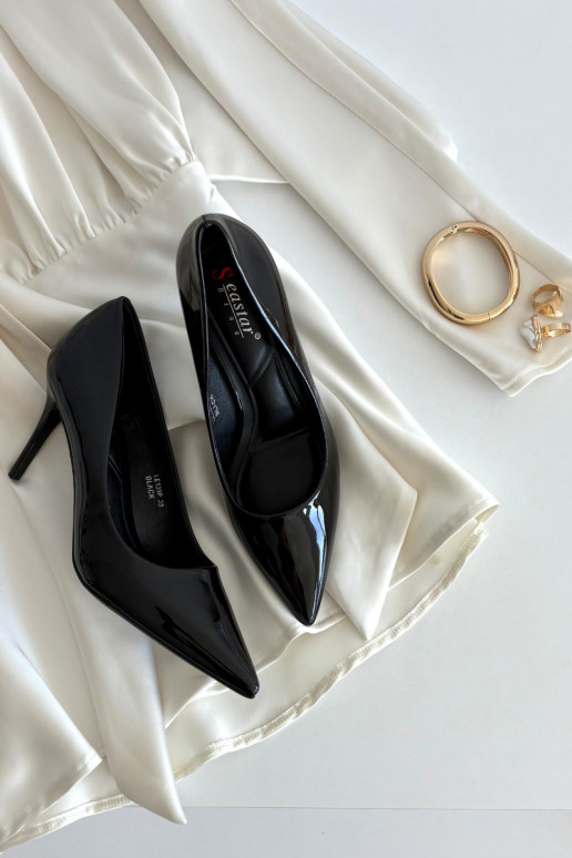 Naistele lakitud kõrged kontsad „Jadira" teravad otsad, musta värv