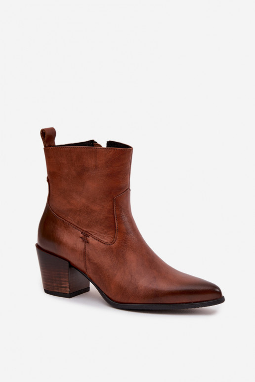 naiste saapad   kõrge jämeda kontsaga voodriga Zazoo 60565 pruunid värvi